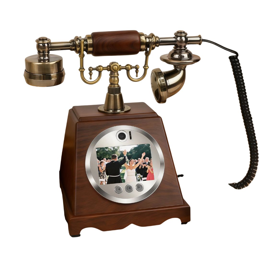 Voice Recorder Guestbook Retro Audio Recording Telephone for Weddings, Anniversaries and Family Events Vintage Brown