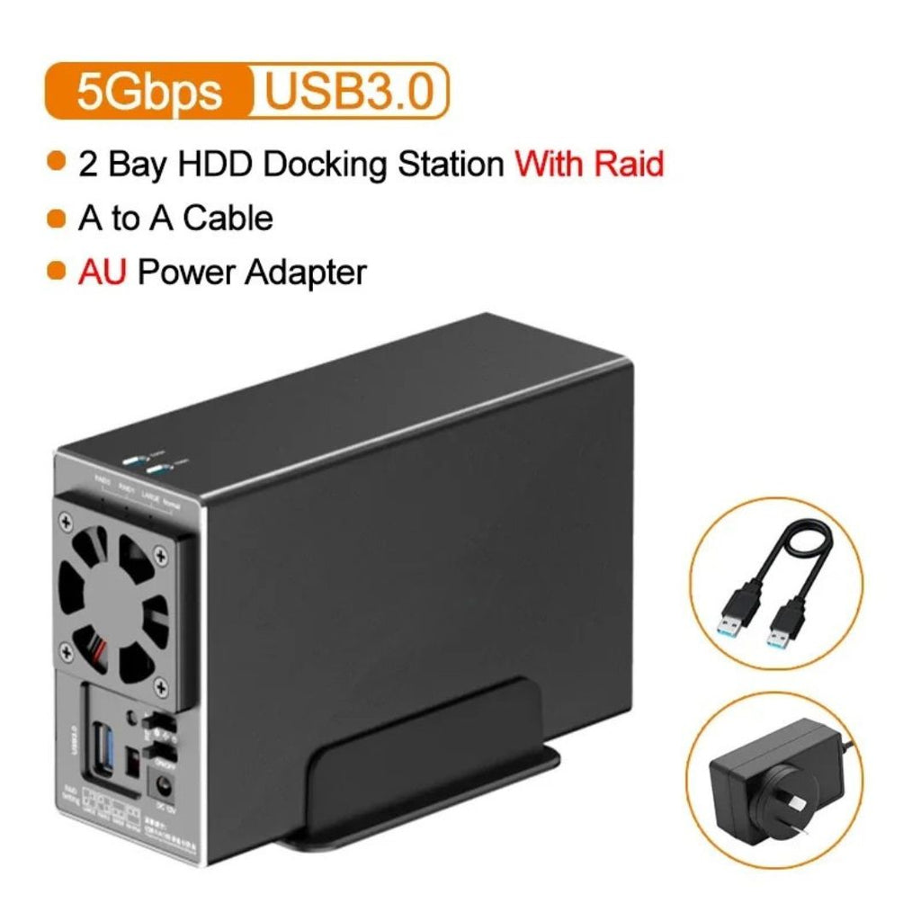 Dual Bay HDD Enclosure SATA RAID Hard Drive Docking Station for 6.35cm & 8.89cm Drives External Storage Case