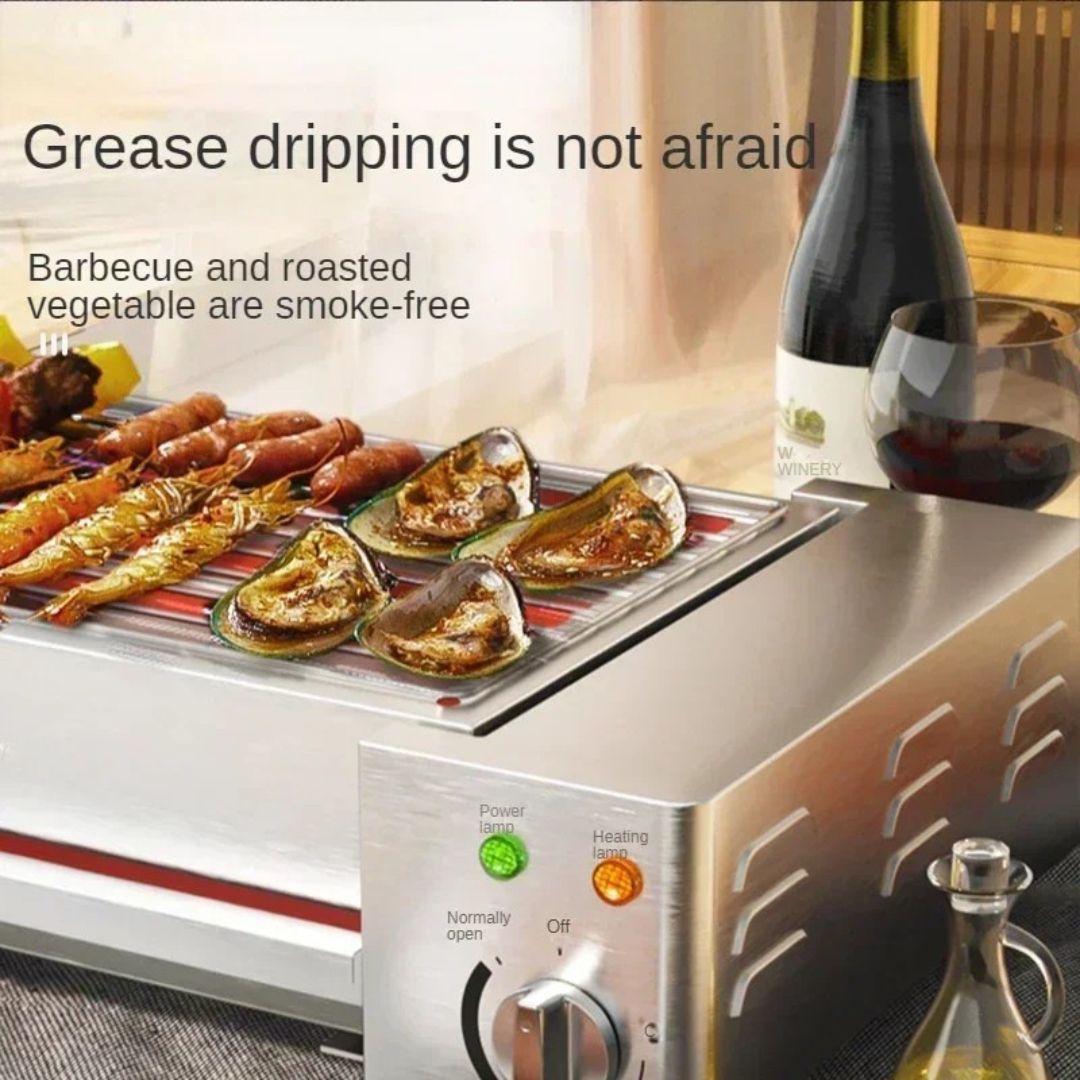 Electric Smokeless BBQ Grill Cast Iron Indoor Commercial Grill for Skewers and Seafood