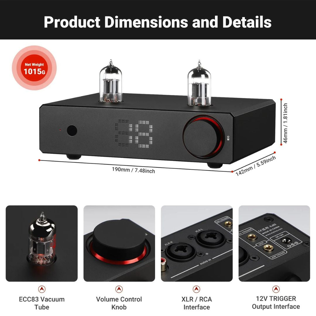HiFi Vacuum Tube Preamplifier T20 Balanced XLR RCA Audio Preamp 12V Trigger AU Plug 19x14.2x4.6cm