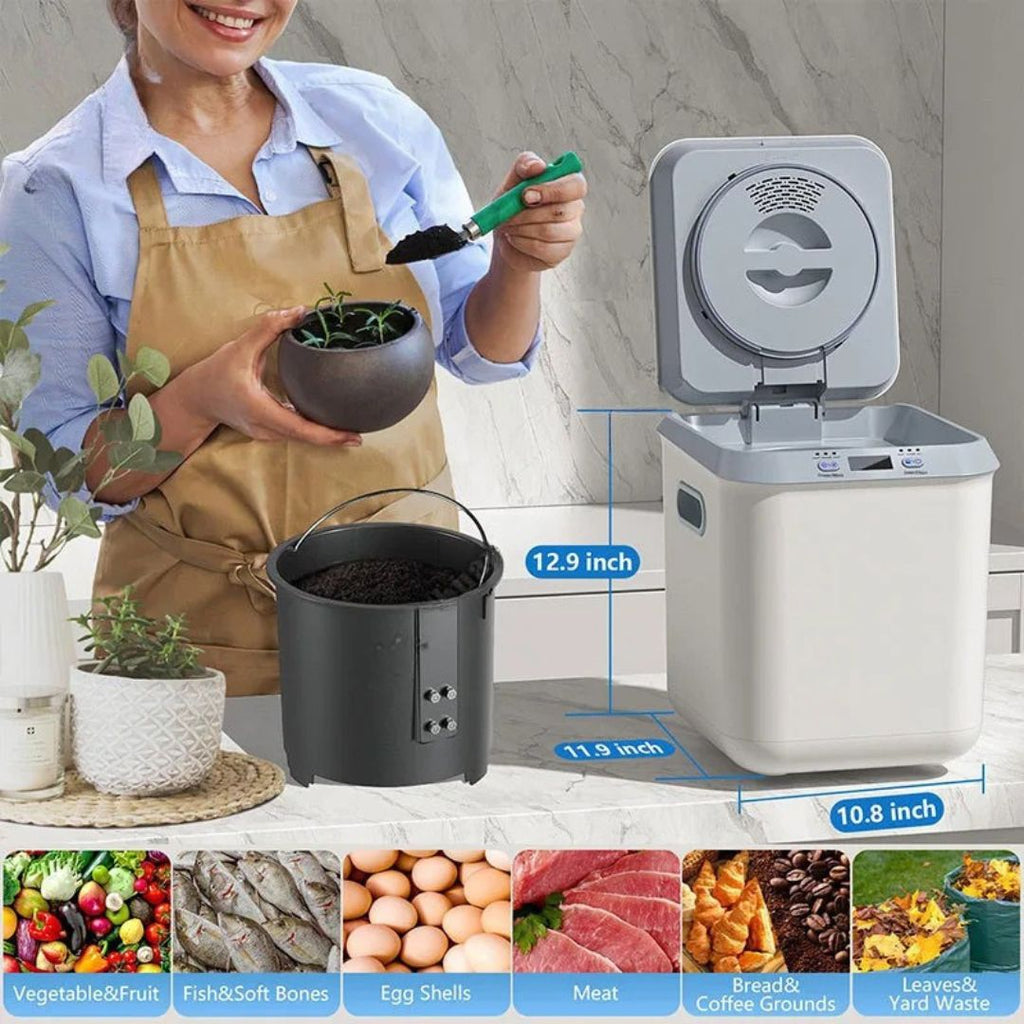 Kitchen Food Waste Disposer and Composting Machine Intelligent Food Waste Dryer AU Plug White 30.2 × 27.4 × 32.7cm