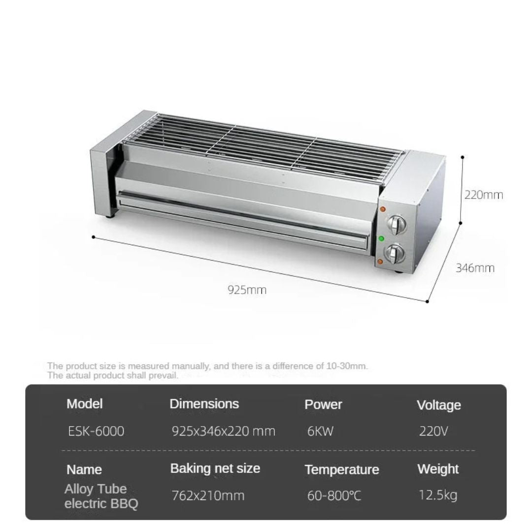 Electric Smokeless BBQ Grill Cast Iron Indoor Commercial Grill for Skewers and Seafood