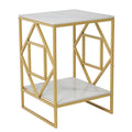 2 Tier Square Coffee Side Table 40x40x58cm Sintered Stone Top Metal Frame Gold White Living Room End Table