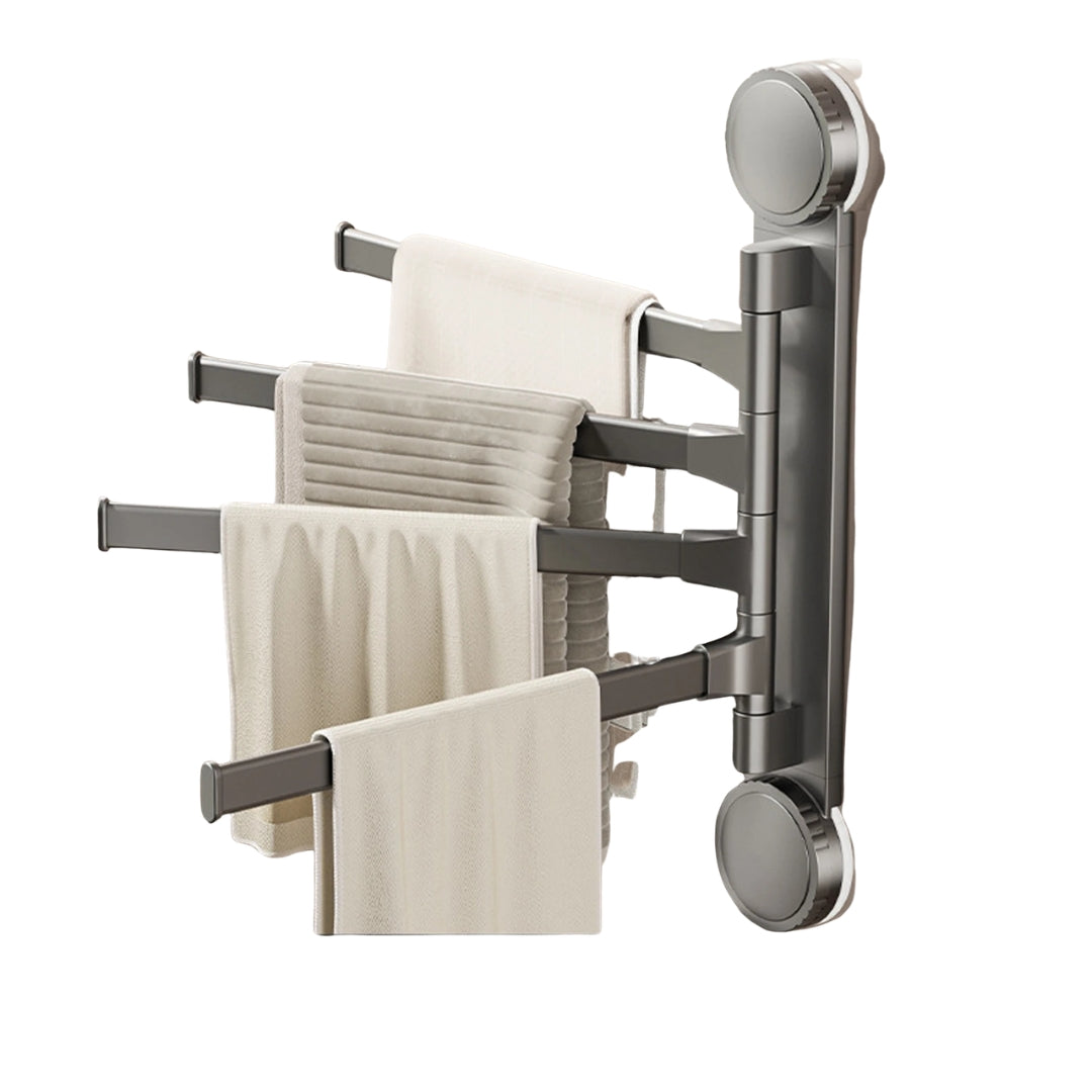 4 Tier Rotatable Suction Cup Towel Rack Aluminium Towel Holder Wall Mounted Kitchen Bathroom Hanger Grey Storage