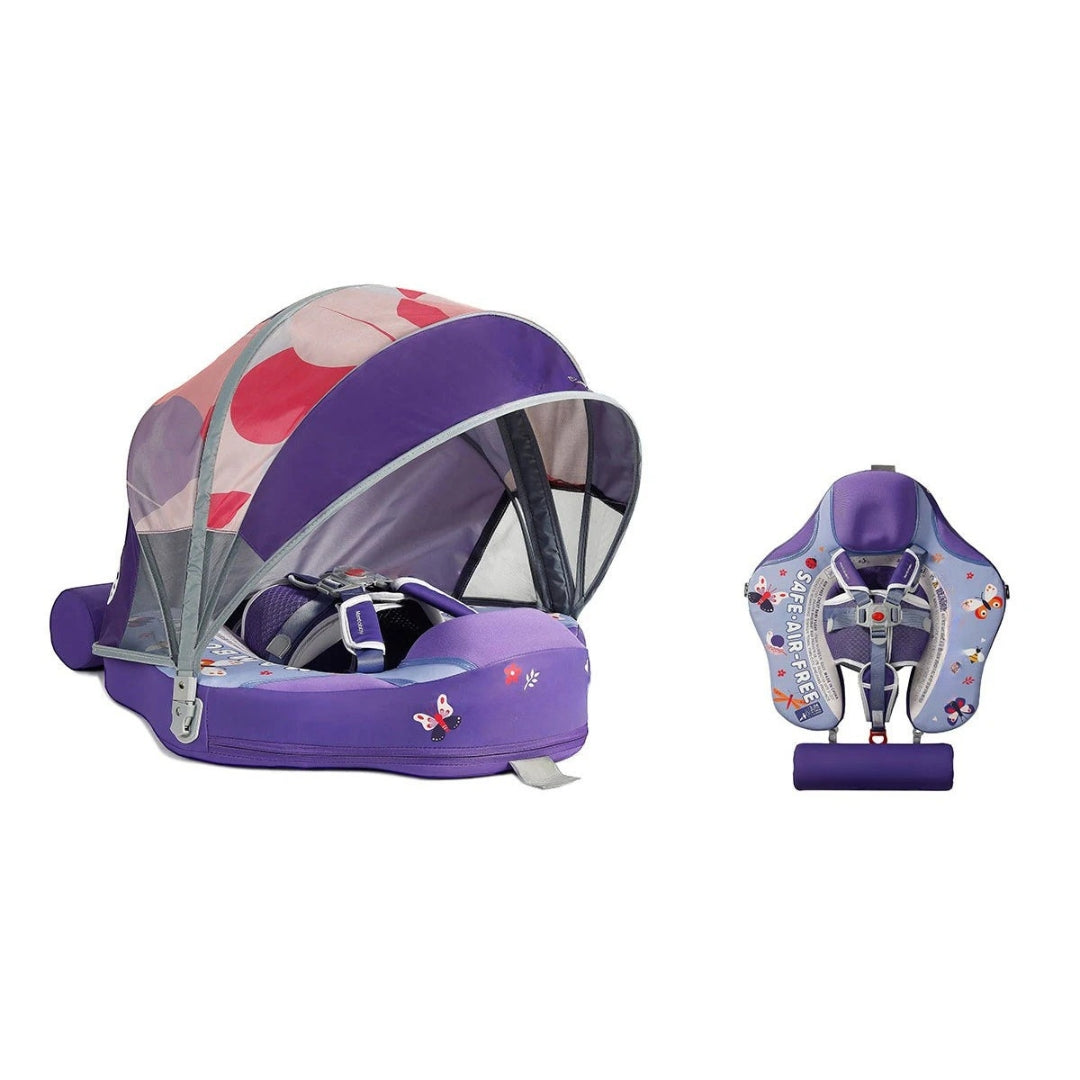 Baby Pool Float with Canopy Infant Swimming Trainer Ring Adjustable Strap Sunshade Float for Boys Girls Purple
