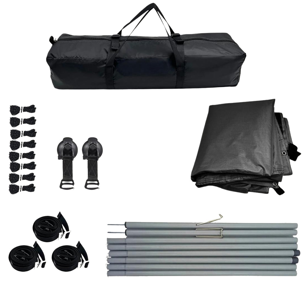 4 × 2.5m Car Side Sunshade Awning Tarp Set 210D Waterproof Black Coated SUV Camping Canopy Shelter Outdoor