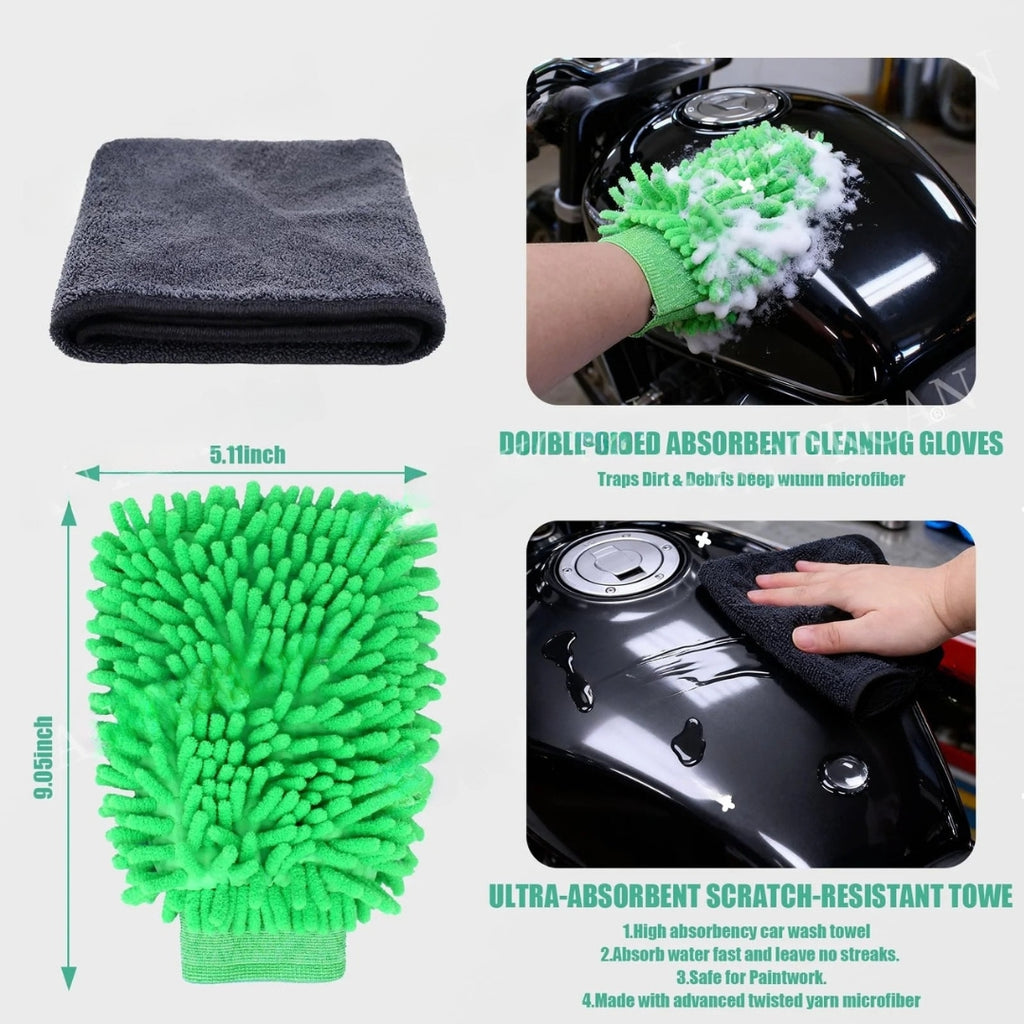 Motorcycle Car Washing Kit Auto Detailing Brushes Microfiber Towels Strong Water Absorption Wheel Cleaning Tools Set
