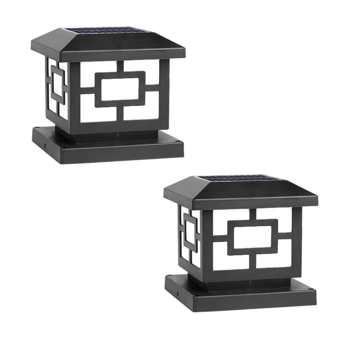 2 Pack Solar LED Outdoor Landscape Pillar Lamps Waterproof Garden Lights Classical Style Remote Control Type B 15×15×14.5cm