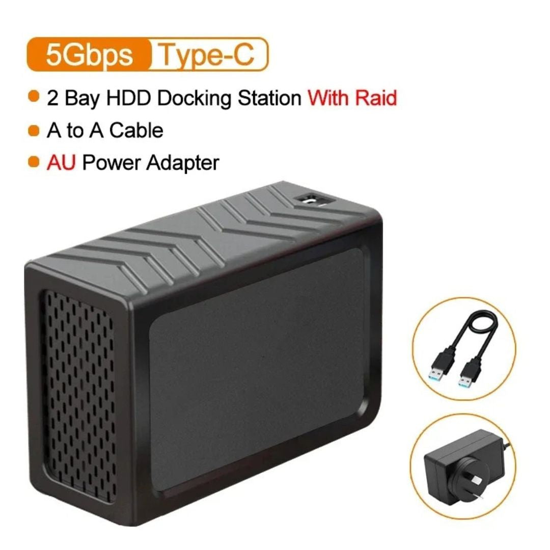 Dual Bay HDD Enclosure SATA RAID Docking Station for 6.35cm & 8.89cm Hard Drives AU Plug Black