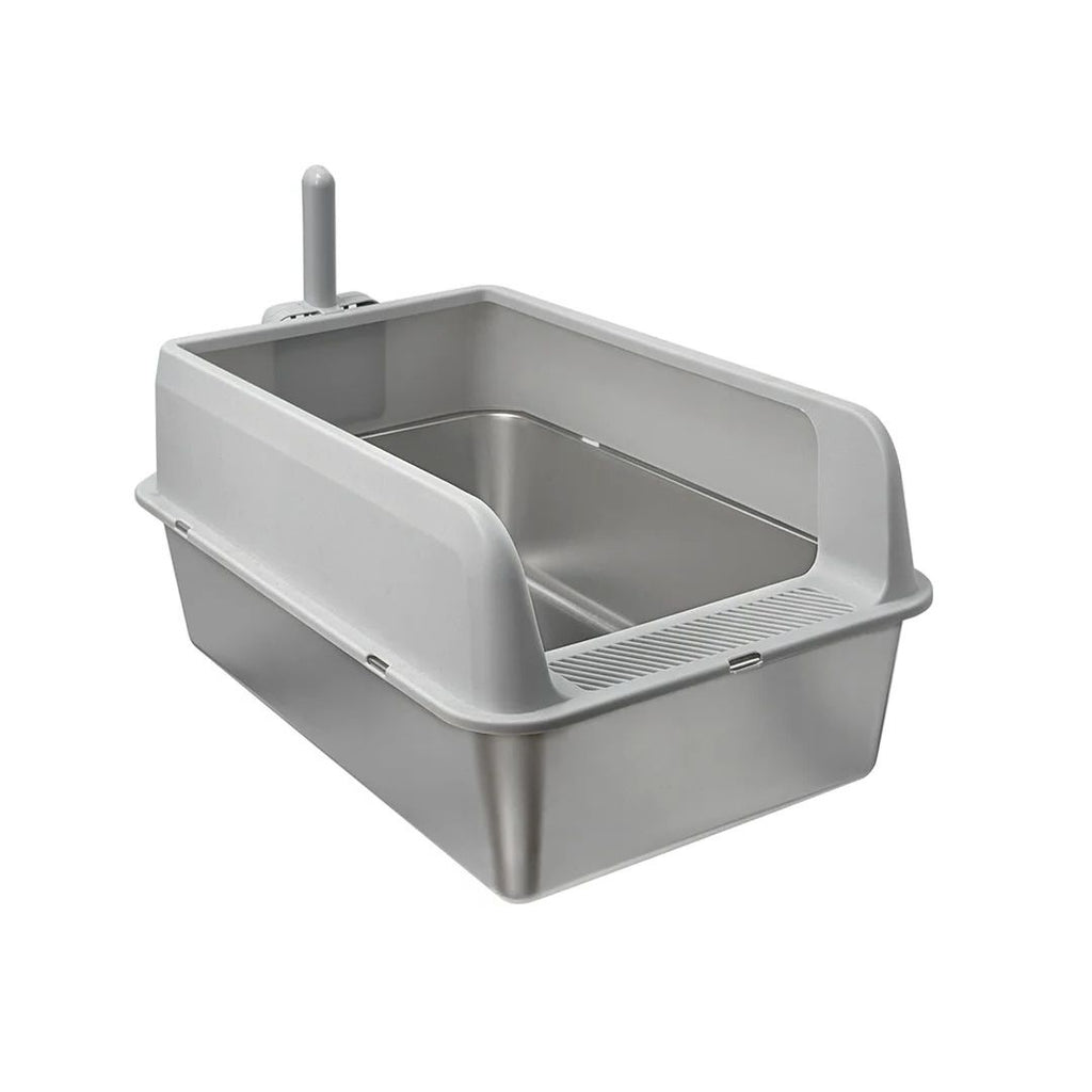 Stainless Steel Cat Litter Box Large Semi closed Metal Cat Litter Pan Tray with Spoon for Cats 59x33x29cm