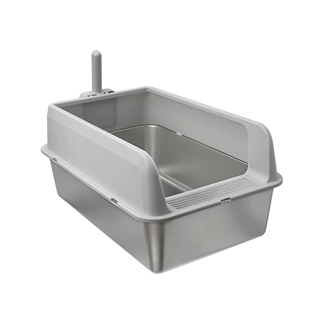 Stainless Steel Cat Litter Box Large Semi closed Metal Cat Litter Pan Tray with Spoon for Cats 59x33x29cm