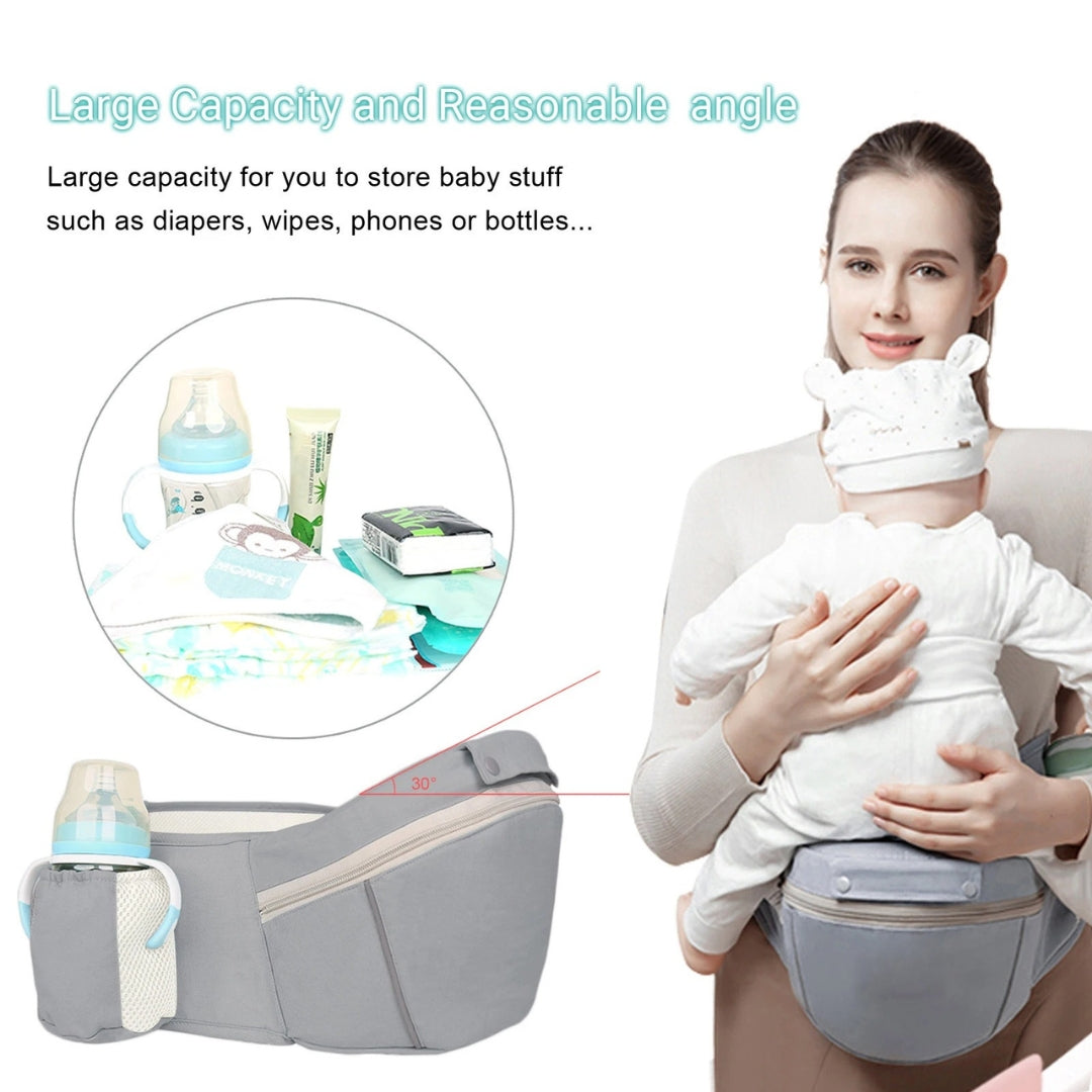 Ergonomic Baby Carrier Multifunctional Waist Stool Infant Toddler Kangaroo Bag Adjustable Front Back Carry Cotton Gray