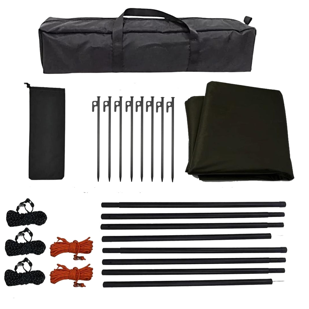 5.1 × 5.1m Large Octagon Camping Tarp Waterproof Coated Outdoor Awning Sunshade Shelter Black Tarp Set