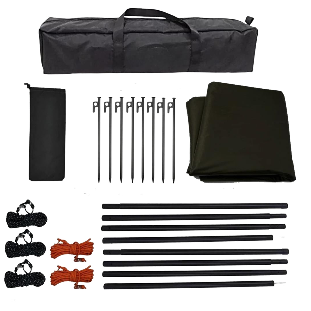 5.1 × 5.1m Large Octagon Camping Tarp Waterproof Coated Outdoor Awning Sunshade Shelter Black Tarp Set