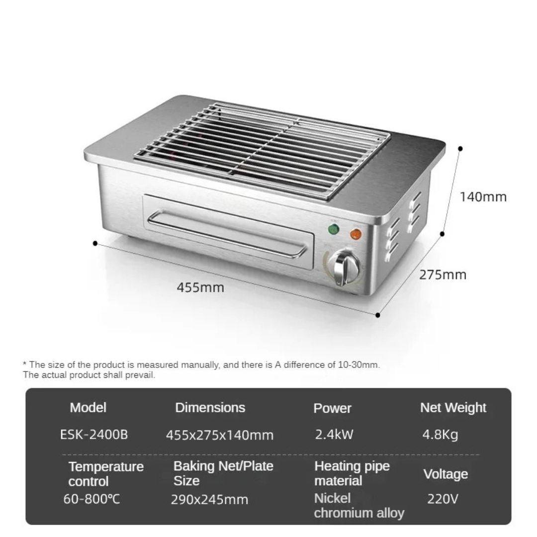 Electric Smokeless BBQ Grill Cast Iron Indoor Commercial Grill for Skewers and Seafood