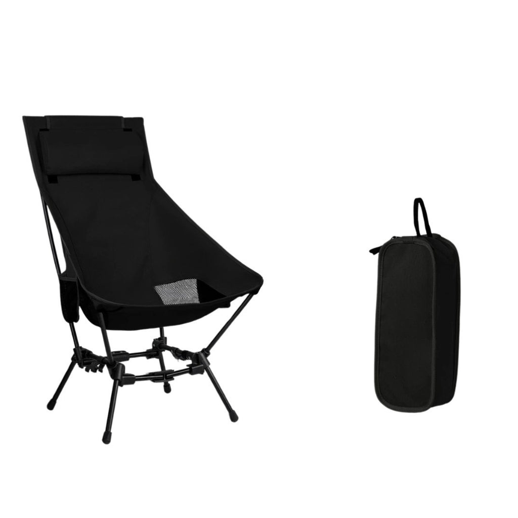 Folding Camping Chair High Back Outdoor Fishing Trekking BBQ Garden Beach Tourist Chair Indoor Use Black 49 × 60 × 100cm