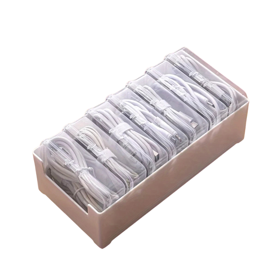 Data Cable Storage Box with 7 Compartments Desktop Cable Organizer Wire Management Box for Office Desk Accessories 20×10×7.5cm