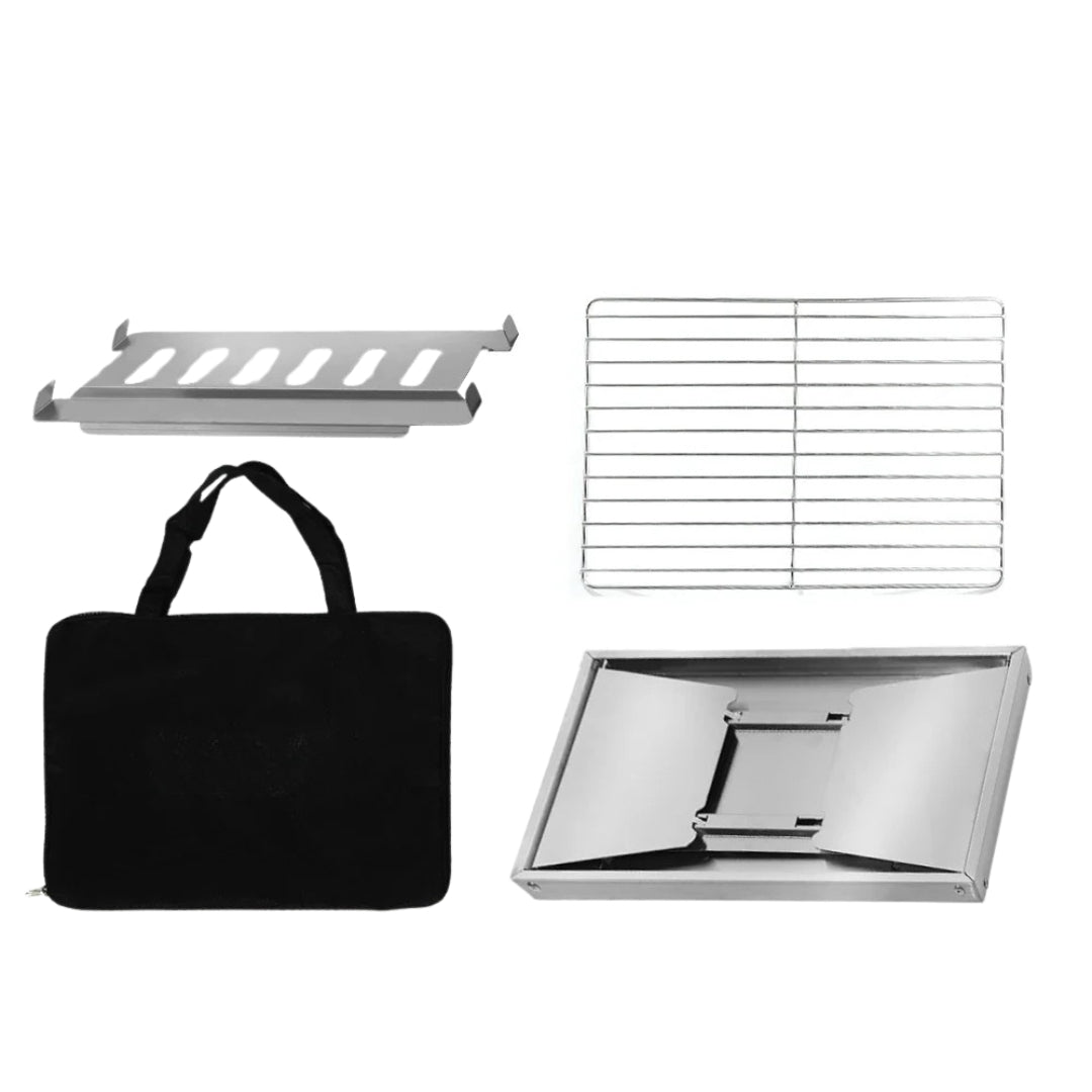 Stainless Steel BBQ Grill Portable Outdoor Camping Stove Folding Firewood IGT Table Barbecue Cooker Silver 35.5 × 25 × 15cm