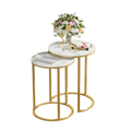 Round Nesting Coffee Tables Set of 2 Sintered Stone Top Gold White 45x55cm 40x50.5cm Living Room Tables