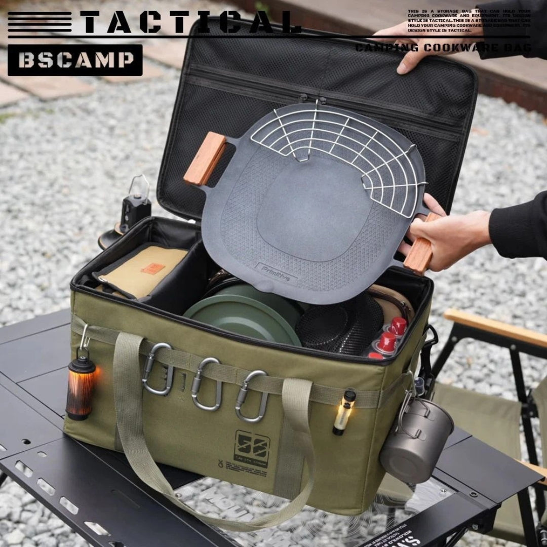 42L Insulated Waterproof Tactical Camping Storage Bag Foldable Picnic Tableware Cooking Gear Box Outdoor Organizer Green