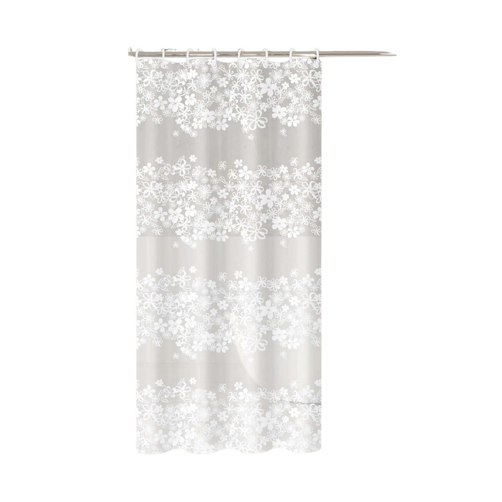 White Flower Shower Curtain Waterproof Bathroom Bath Curtain with Plastic Hooks Bathtub Decor Accessory 120 × 180cm