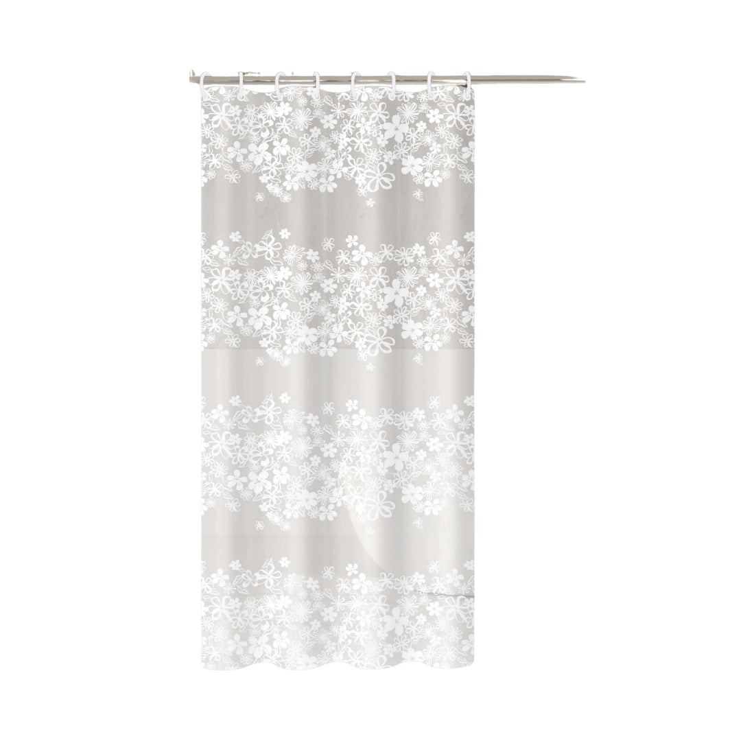 White Flower Shower Curtain Waterproof Bathroom Bath Curtain with Plastic Hooks Bathtub Decor Accessory 120 × 180cm