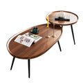 Coffee Table Set 2-in-1 Irregular Wooden Sofa Side Tables Oval(80x55x38cm) Round(40x47.5cm)