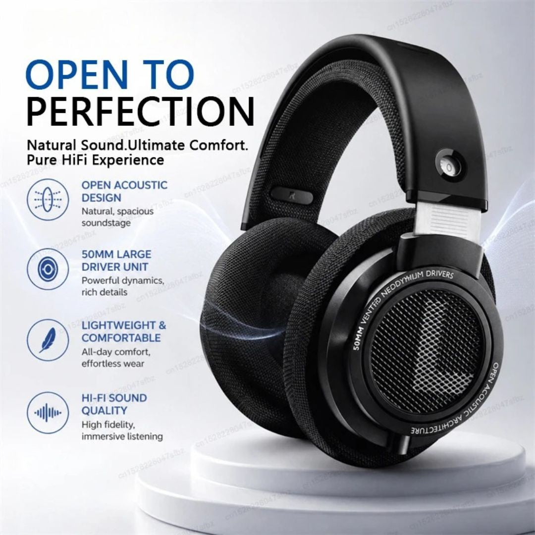 Wired HiFi Over-Ear Headphones with 50mm Drivers Open-Back 3.5mm & 6.3mm Audio for PC Laptop Gaming Music
