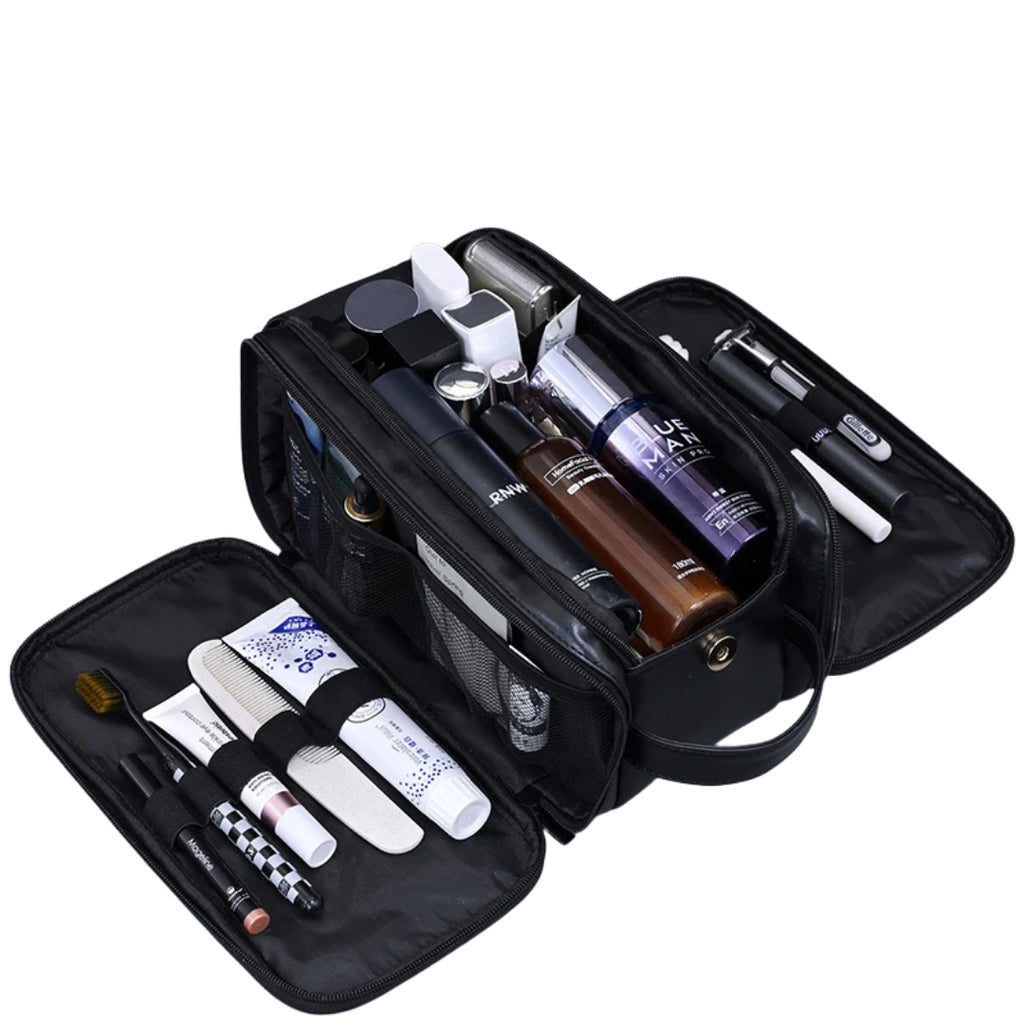 Multi Pocket PU Toiletry Bag Waterproof Hanging Travel Cosmetic Makeup Organizer Wash Storage Pouch Women Men Black