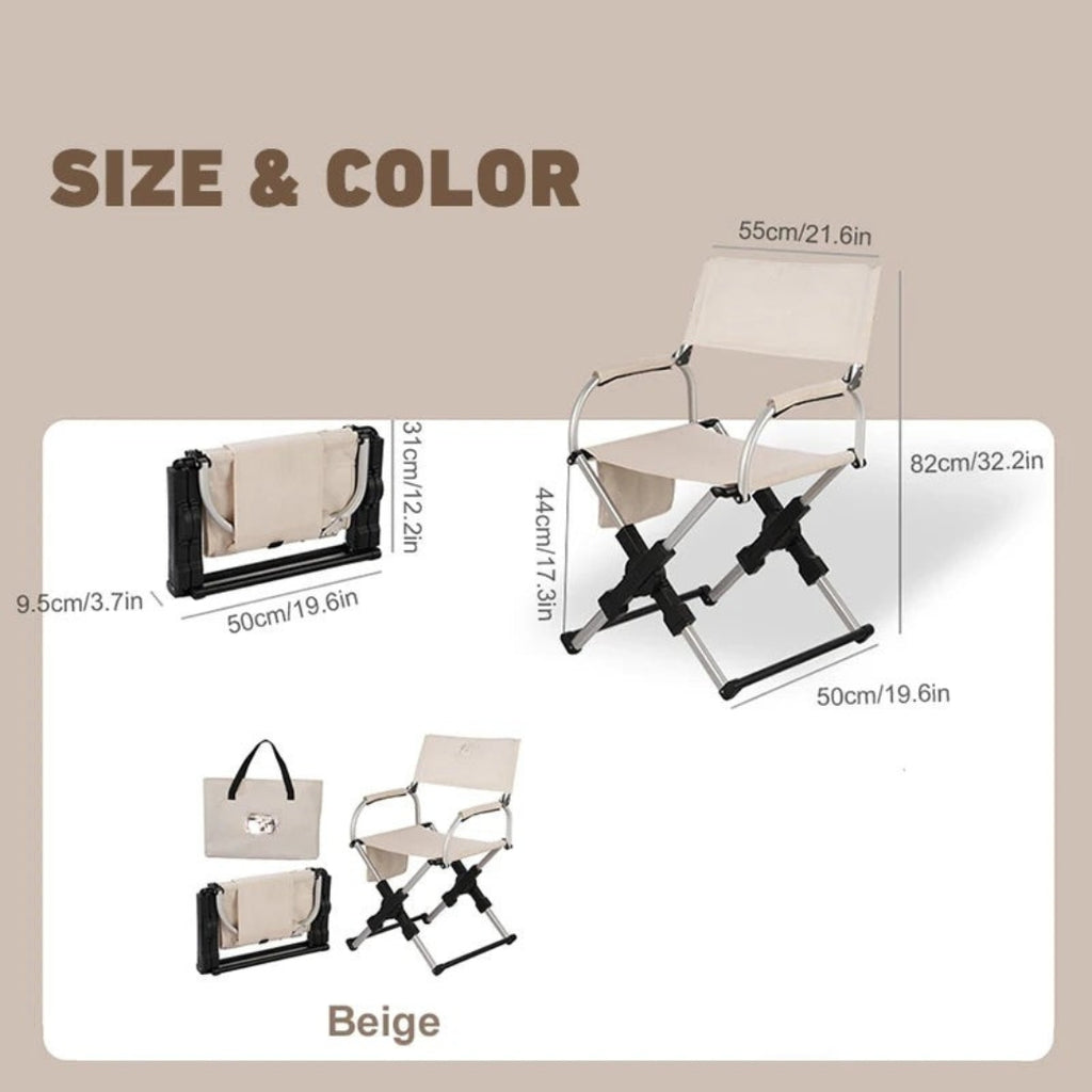 Foldable Outdoor Director's Chair Aluminium Alloy Camping Beach Fishing Hiking Picnic Chair Beige 55 × 50 × 82cm