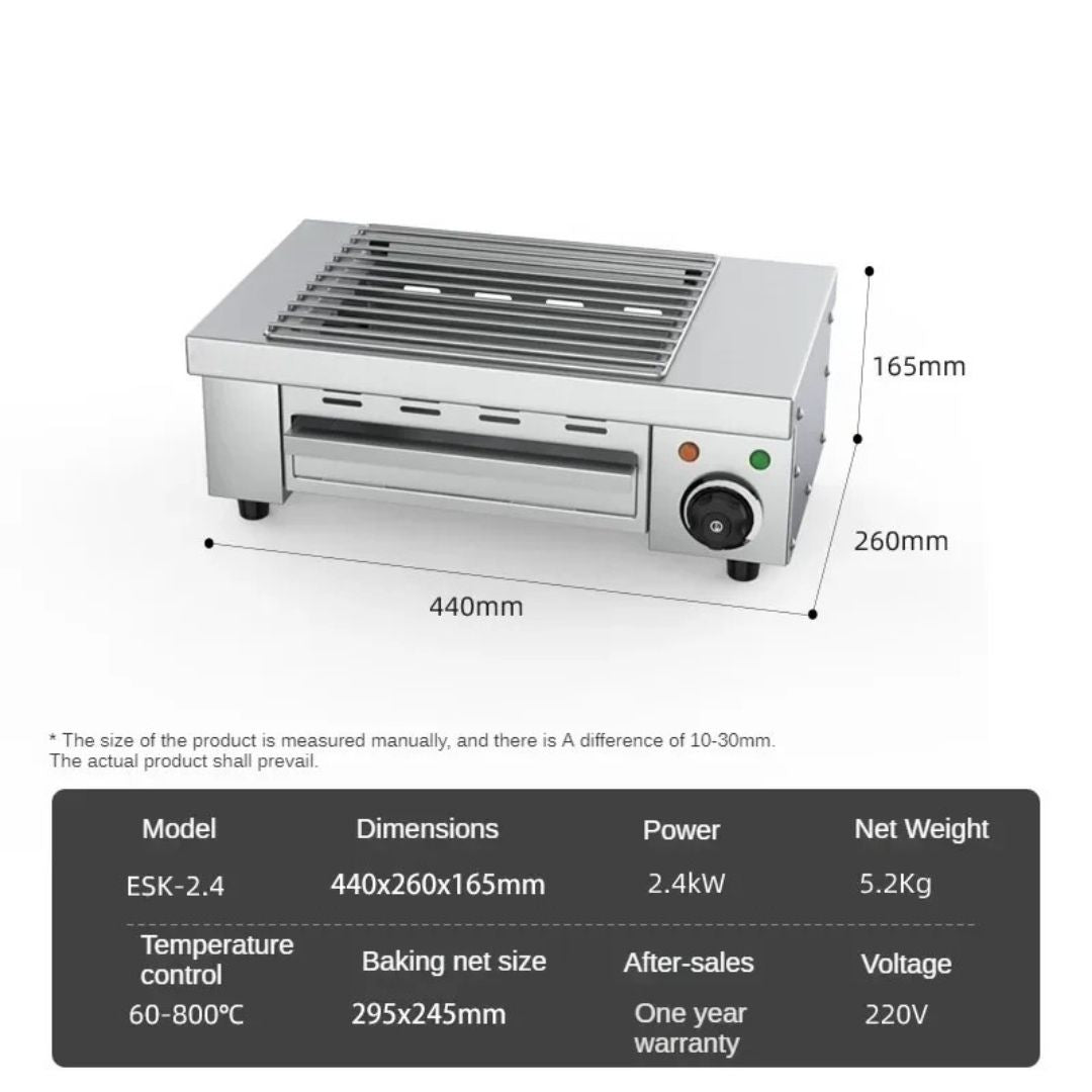 Electric Smokeless BBQ Grill Cast Iron Indoor Commercial Grill for Skewers and Seafood