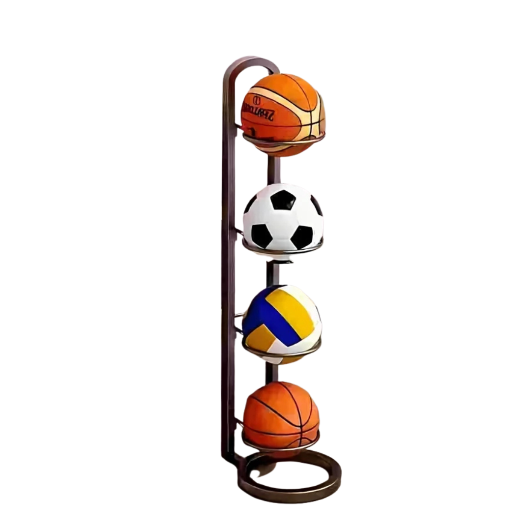 1PC 4 Tier Metal Sports Ball Storage Rack Organizer Basketball Football Equipment Holder Shelf Black 89.5 × 23.5cm