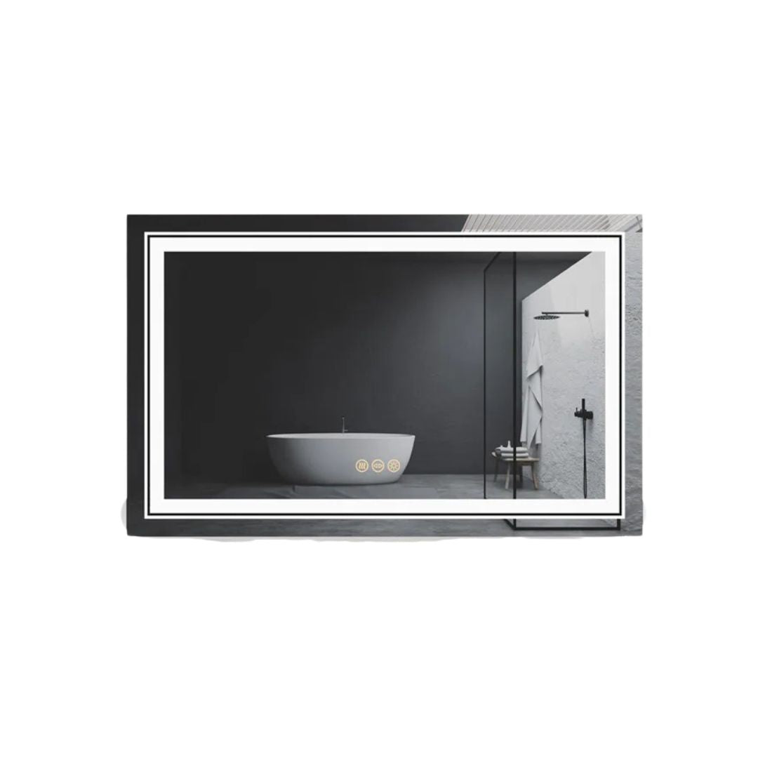 LED Bathroom Mirror Round Touch Screen Waterproof Anti Fog Vanity Mirror Wall Mounted for Wash Basin Shower Grooming 100x60cm
