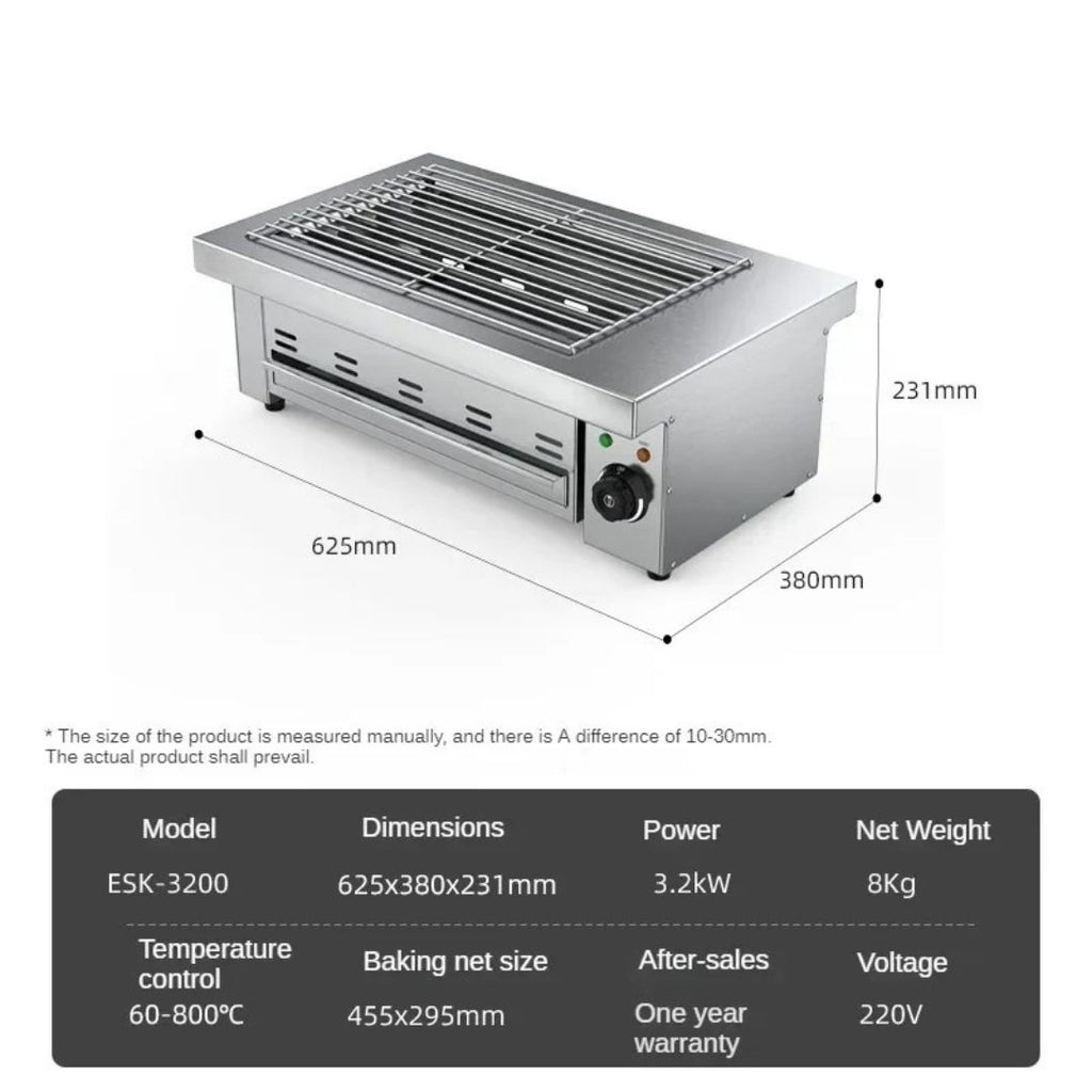 Electric Smokeless BBQ Grill Cast Iron Indoor Commercial Grill for Skewers and Seafood