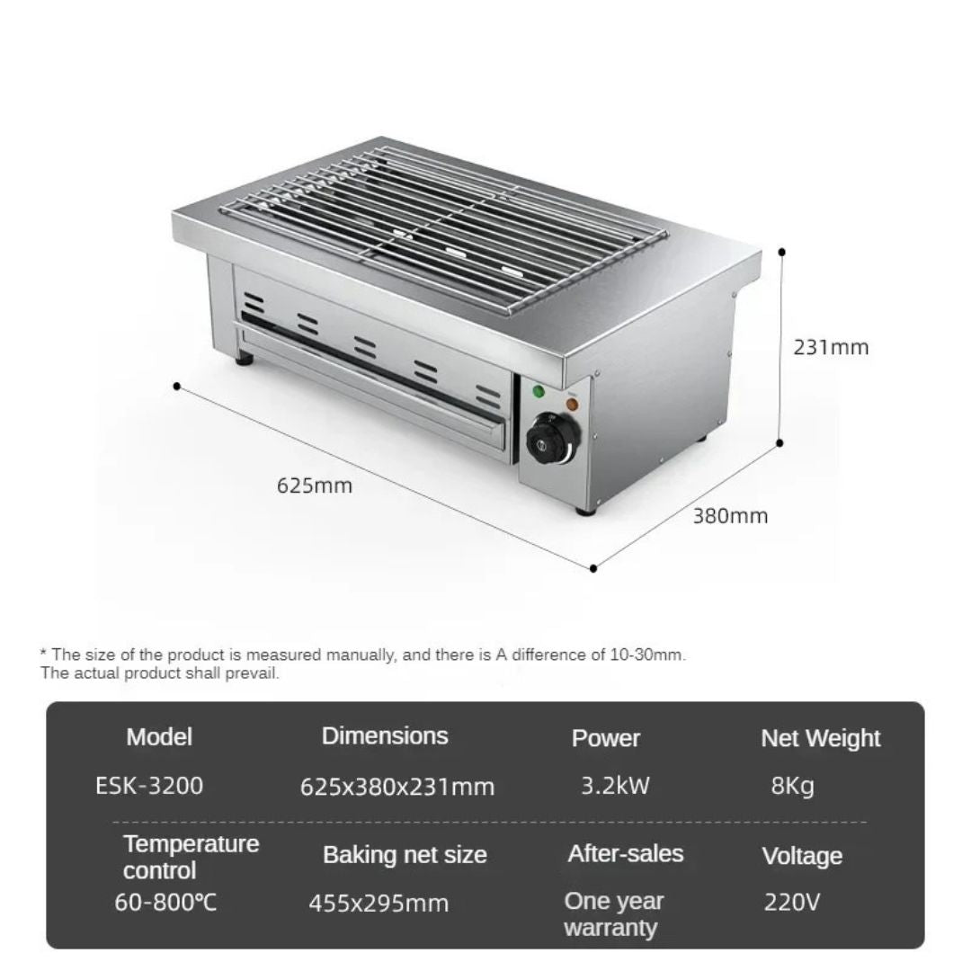Electric Smokeless BBQ Grill Cast Iron Indoor Commercial Grill for Skewers and Seafood