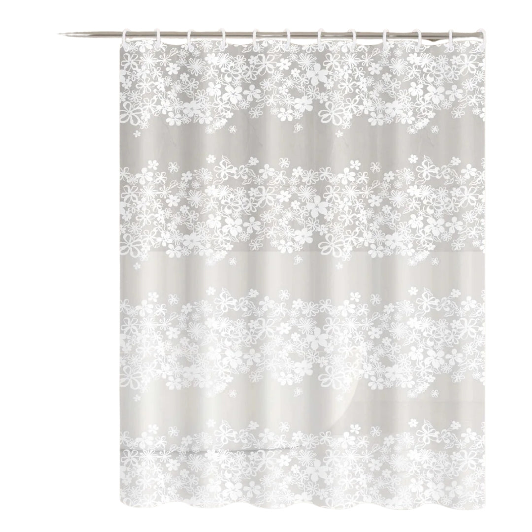 White Flower Shower Curtain Waterproof Bathroom Bath Curtain with Plastic Hooks Bathtub Decor Accessory 180 × 180cm