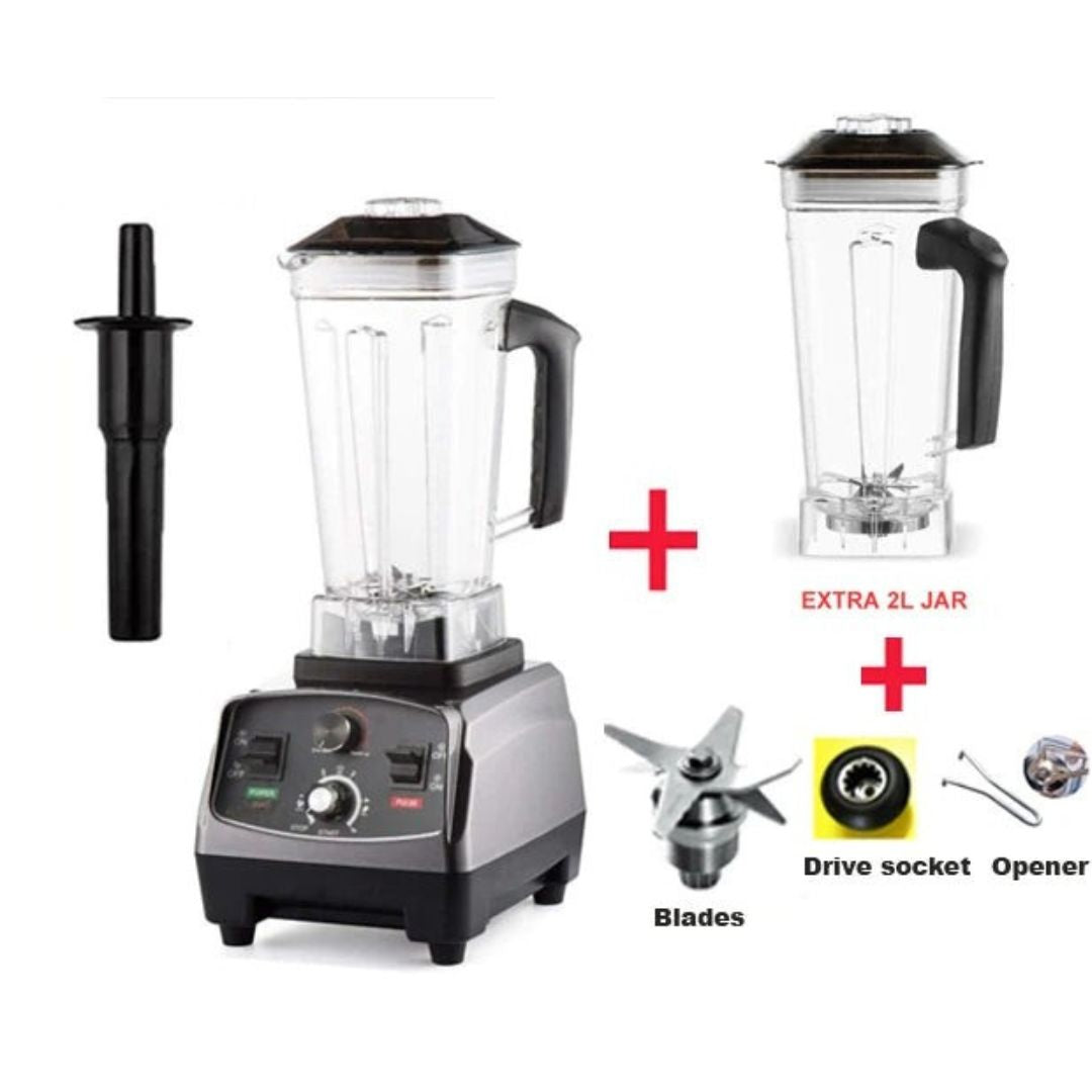 Heavy Duty Blender 2200W 3HP BPA-Free with 2L Jug Extra Jar 3 Accessories Timer Control Ice Crusher Blender