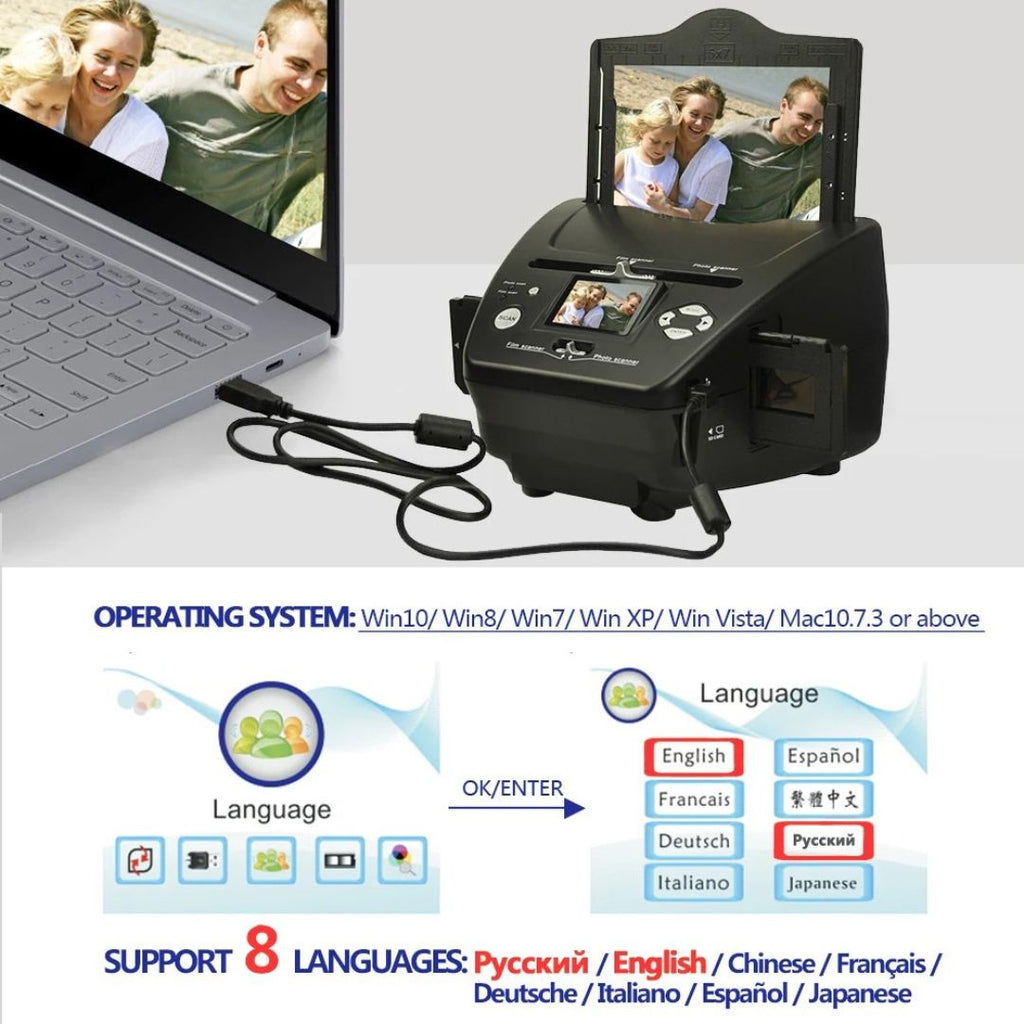 Film Scanner 16MP 4 in 1 Digital Slide and Negative Converter with 6.1cm LCD Screen 22x20.8x14.7cm