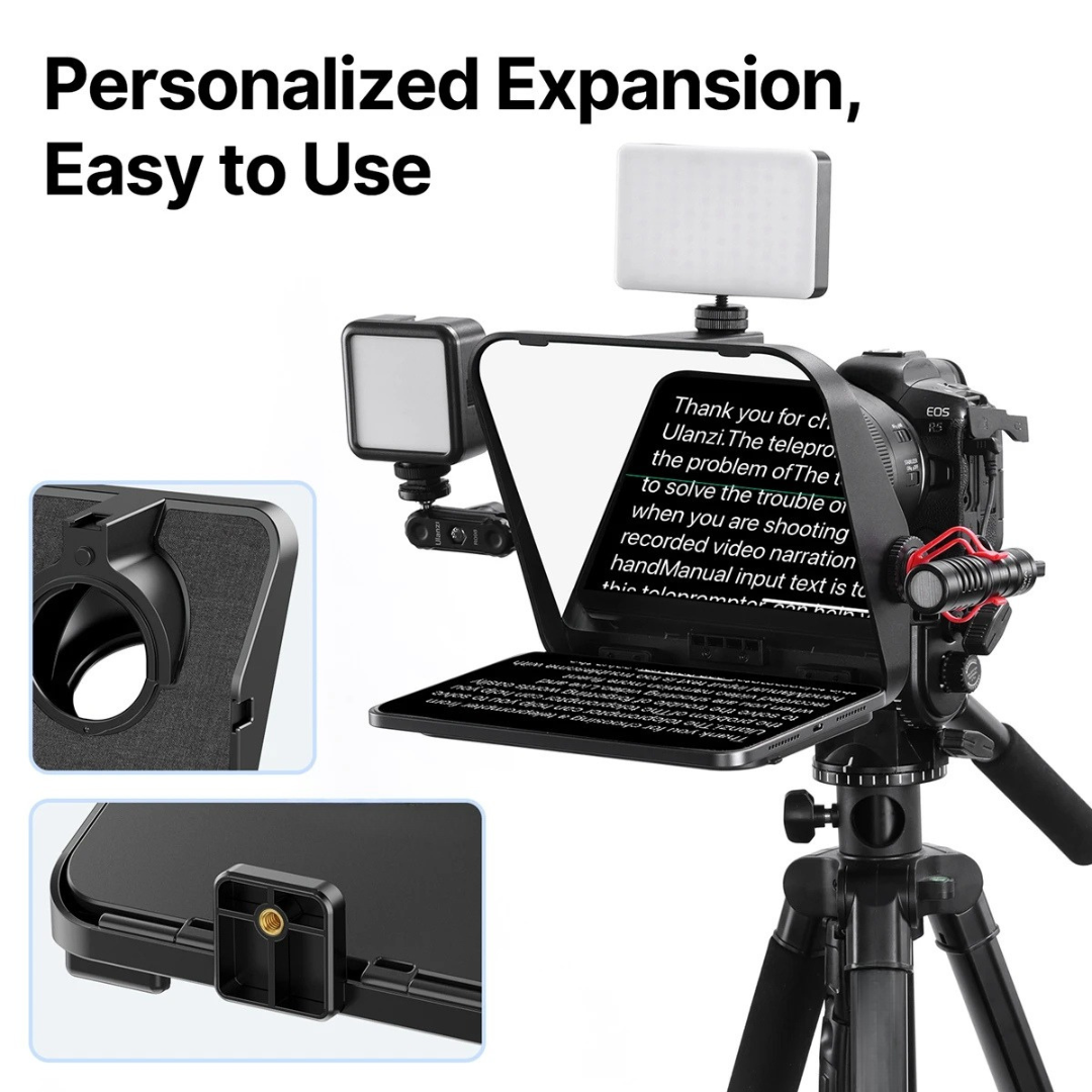 RT02 Universal Teleprompter DSLR Camera Smartphone Tablet Laptop Prompter for Live Streaming Video Recording Black 30×20.3×12.3cm