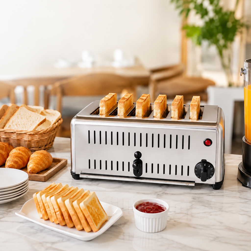 Commercial Electric Bread Toaster 1500W Stainless Steel 6 Slice Multi Slot Toaster for Hotel Buffet Cafe Restaurant Silver 220V