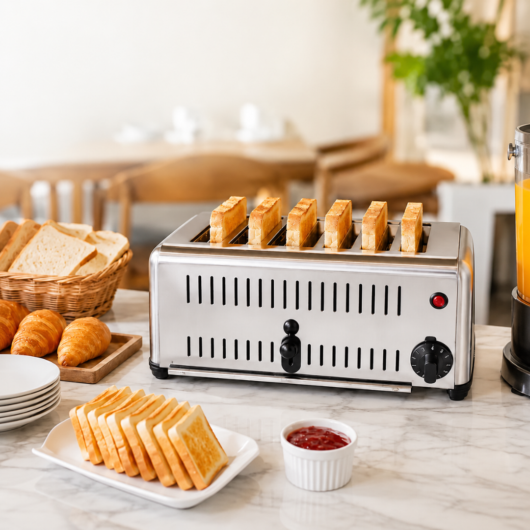 Commercial Electric Bread Toaster 1500W Stainless Steel 6 Slice Multi Slot Toaster for Hotel Buffet Cafe Restaurant Silver 220V