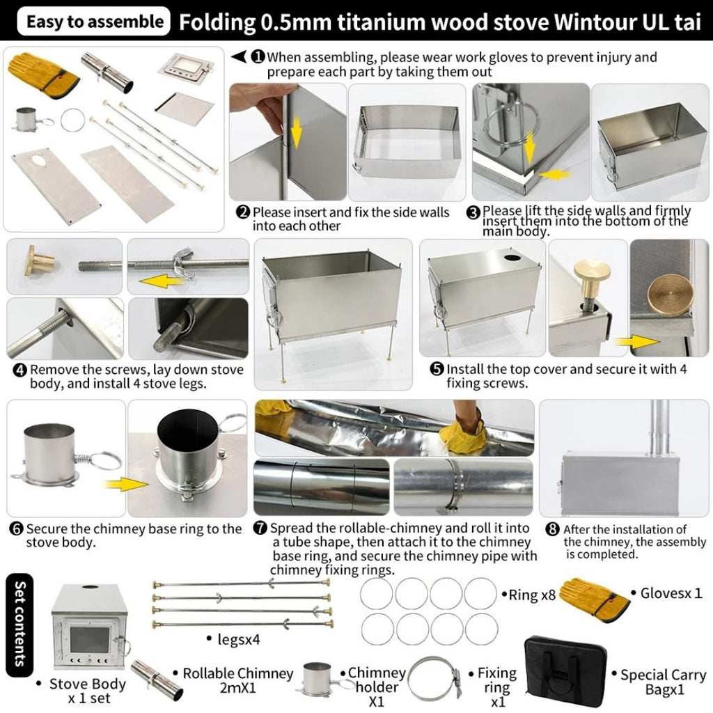 Foldable Titanium Wood Burning Camping Stove Lightweight Portable Bushcraft Hiking Stove Dark Grey