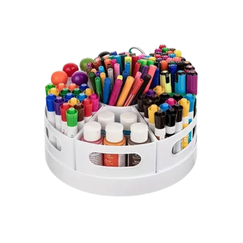 360° Rotating Desk Organizer 7 Removable Bins Multi Pen Holder Stationery Storage Office School Pencil Holder White 25.4×11.5cm