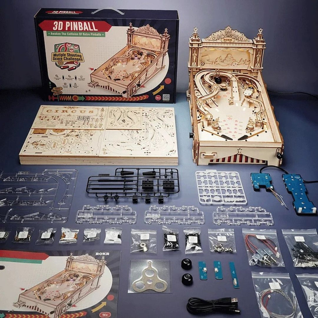 3D Wooden Pinball Puzzle DIY Vintage Style Mechanical Pinball Game EG01 27.5x47.5x28cm Family Fun
