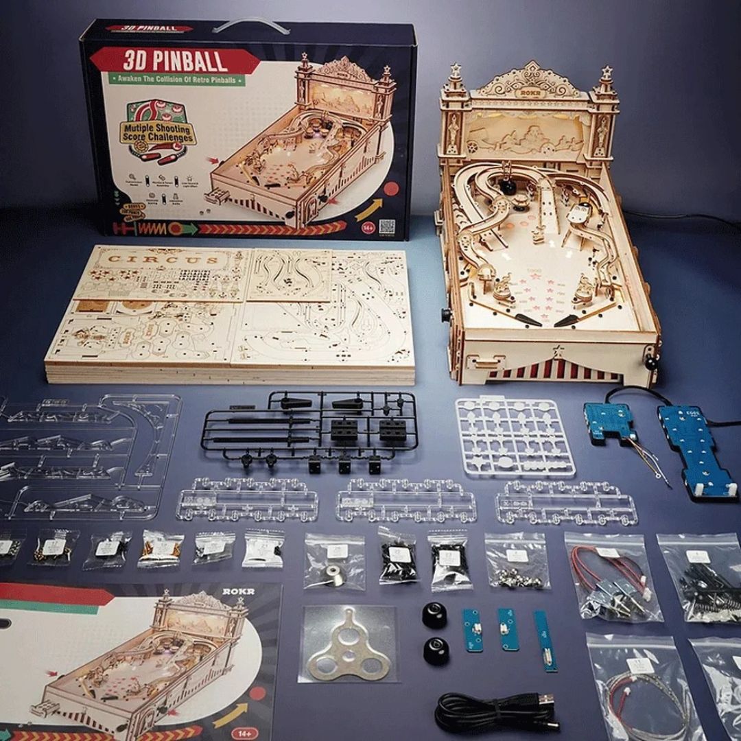 3D Wooden Pinball Puzzle DIY Vintage Style Mechanical Pinball Game EG01 27.5x47.5x28cm Family Fun