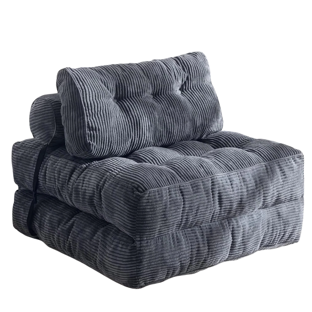 Folding Sofa Bed 85 x 190 cm Grey with Headrest and Lumbar Pillow