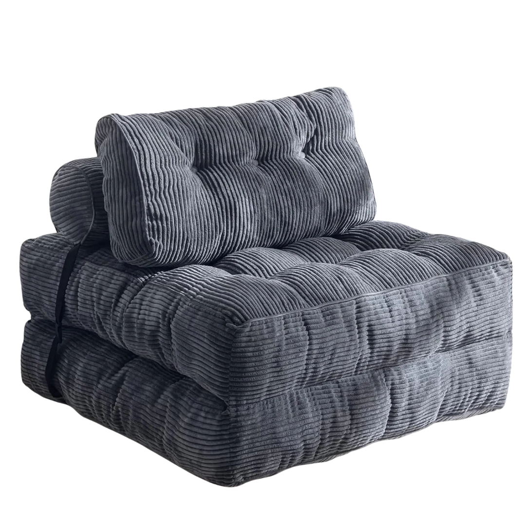Folding Sofa Bed 85 x 190 cm Grey with Headrest and Lumbar Pillow