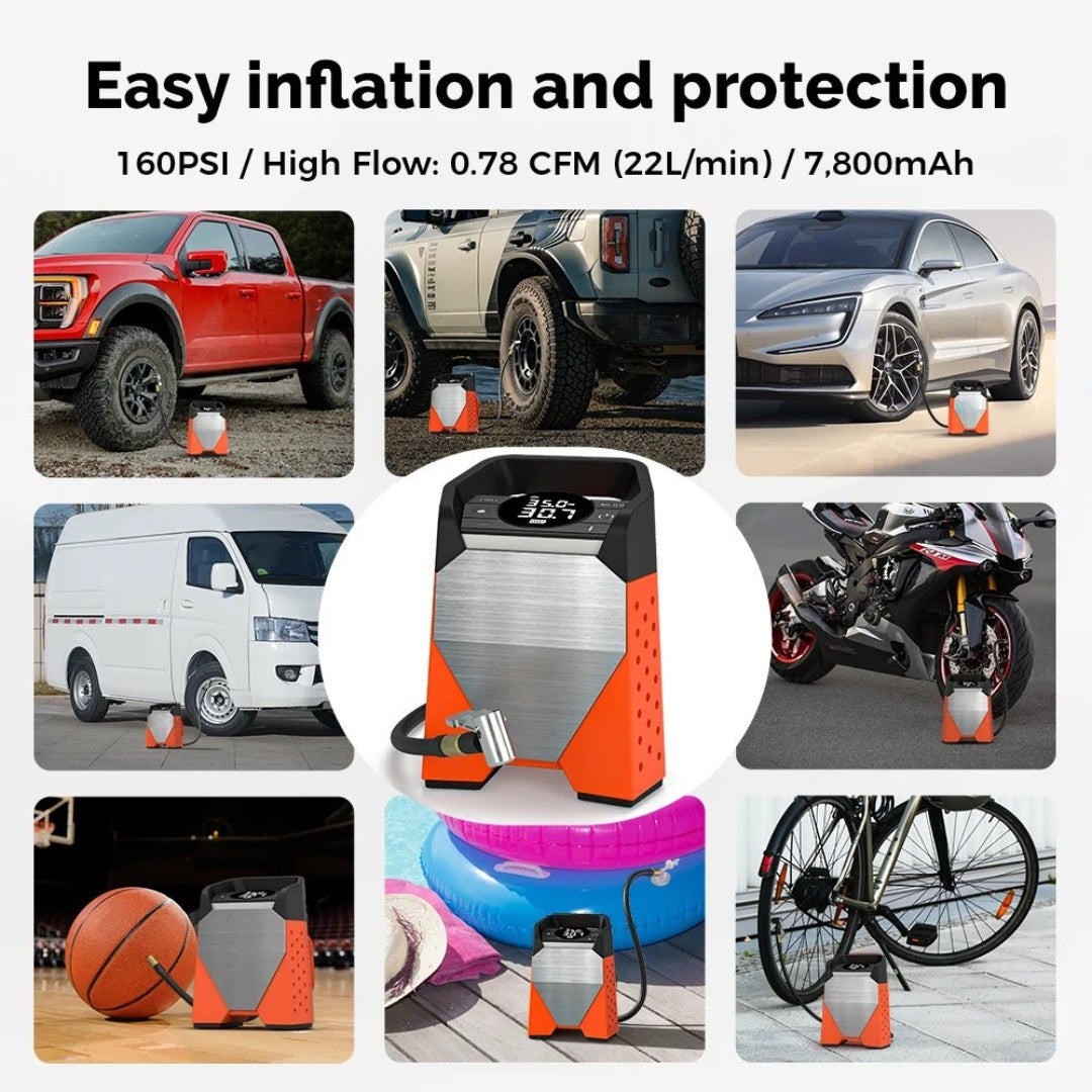 S3 Portable Tire Inflator 160 PSI Car Air Compressor 7800mAh Rechargeable Pump Motorcycle Ball Inflator Orange