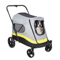 Dog Stroller Foldable 4 Wheel Pet Travel Stroller with Rain Cover Grey & Light Yellow & Black 74x90x103cm