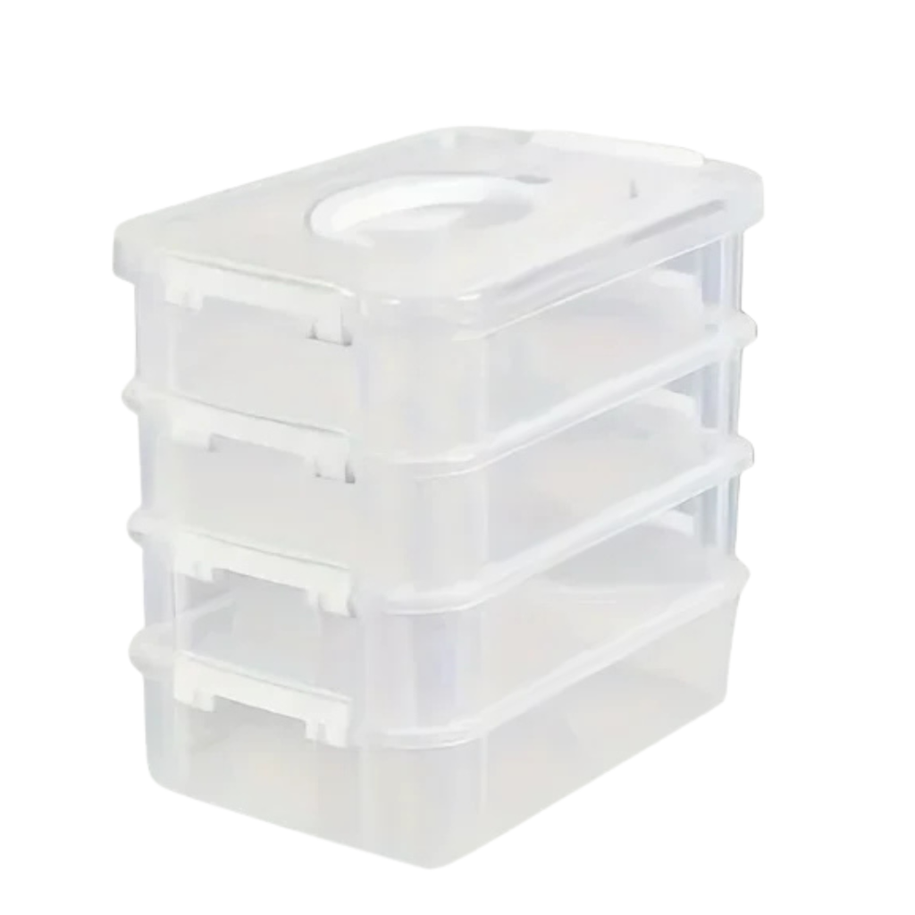 4 Layer Transparent Plastic Storage Box Partitioned Drawer Organizer Building Block Storage Container Portable Box White 22×15×23cm